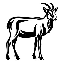 Elegant black and white vector illustration of a standing goat or antelope