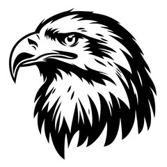 Monochrome Eagle Head Illustration with Intricate Feather Details and Sharp Gaze