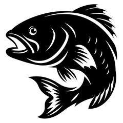 Bold Black and White Fish Vector Illustration, Simple and Striking Design
