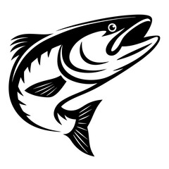 Elegant monochrome illustration of a leaping fish, showcasing power and agility
