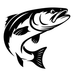 Black and White Vector Image of a Leaping Fish with Detailed Fins