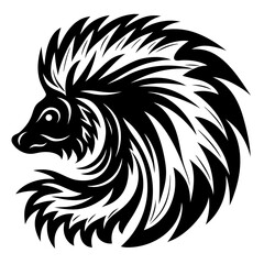 Monochrome vector illustration of a stylized hedgehog viewed from the side