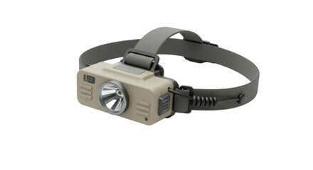 Obraz premium Isolated Beige Headlamp with Adjustable Strap for Outdoor Activities