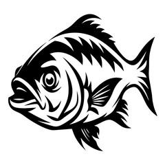 Striking monochromatic illustration of a fish with intricate line work and detail