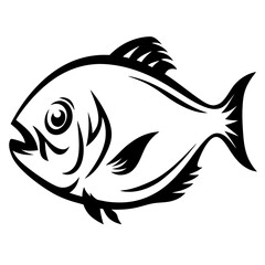 Monochrome image of a fish with artistic lines and simple design