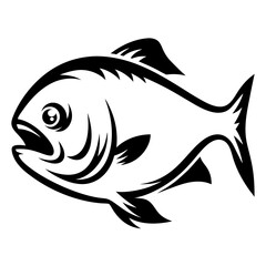 Stylized Black and White Fish Illustration with Bold Outlines and Details