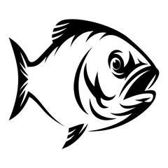 A striking black and white illustration of a fish in motion