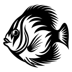 Striking black and white illustration of a stylized discshaped tropical fish