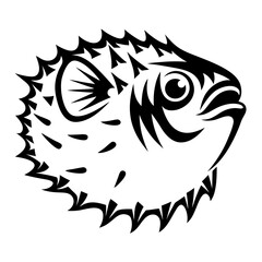Abstract pufferfish illustration in black and white for graphic design projects