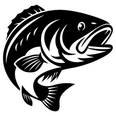 Stylized Vector Image of a Leaping Largemouth Bass Fish in Black