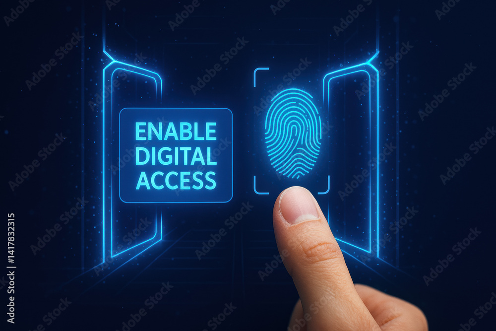 Poster a digital fingerprint scan symbolizes secure identity verification as a strategic business decision 