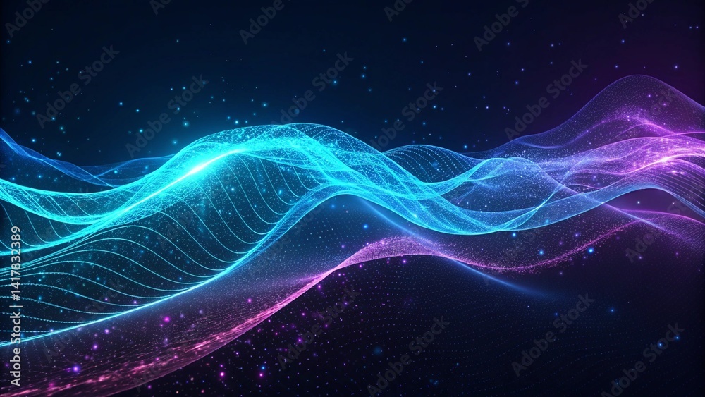 Fototapete blue abstract graphic particle wave background. modern purple blue gradient flowing wave lines. dark