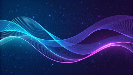 Blue Abstract Graphic particle Wave Background. Modern purple blue gradient flowing wave lines. Dark abstract background with glowing wave, futuristic motion energy design curve backdrop