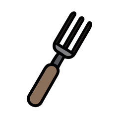 Cartoon Gardening Fork with Brown Handle on Black