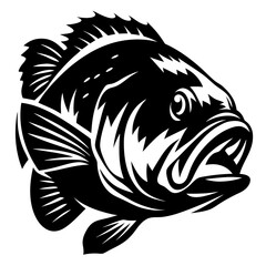 Bold and Striking Black and White Illustration of a Large Mouth Bass