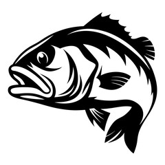 Stylized Black and White Bass Fish Image with Intricate Design Elements