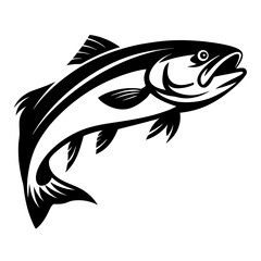 Elegant monochrome illustration of a leaping salmon fish in vector format