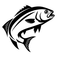 Stylized black and white illustration of a strong fish in motion
