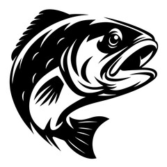 Naklejka premium Stylized black and white illustration of a largemouth bass with an open mouth