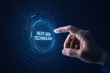 A hand interacts with a futuristic digital interface symbolizing innovation and strategy highlighting efficient decision-making for business growth