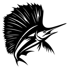 Black and White Vector Illustration of a Sailfish with Distinctive Dorsal Fin