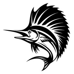 Striking Monochrome Sailfish Illustration with an Elegant Curving Body and Exaggerated Fin