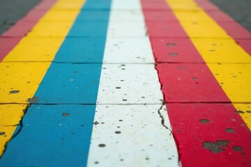 Close-up of painted stripes on a weathered surface, suggesting a race course , background, texture