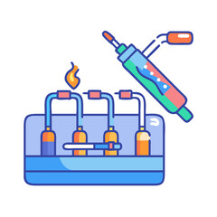 Distillation process with glasswares and flame isolated illustration