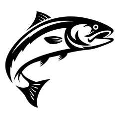 Striking black and white illustration of a jumping fish in motion