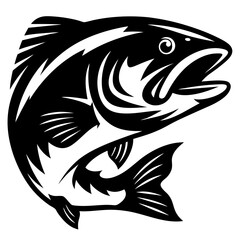 Monochrome Illustration of a Leaping Fish with Open Mouth in Graphic Style
