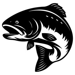 Majestic leaping black and white trout fish illustration for design and print