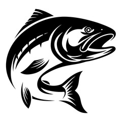 Bold Monochrome Illustration of a Leaping Fish with Aggressive Open Mouth