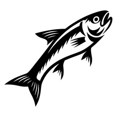 Elegant Black and White Illustration of a Leaping Fish with Sharp Detailing