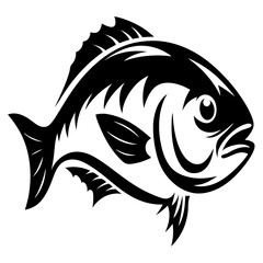 Monochrome vector illustration of a detailed fish facing right swimming design