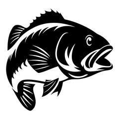 Powerful Black and White Bass Fish Logo Vector Illustration Design
