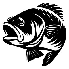 Striking monochrome illustration of a Largemouth Bass with its mouth open wide