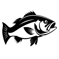 Detailed black and white illustration of a fish swimming in the water