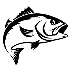Monochrome fish illustration showing dynamic movement and a captivating design style