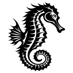 Detailed Black and White Seahorse Illustration with Intricate and Artistic Design