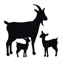 Goat family a mother goat with two kids