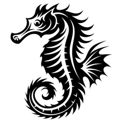 Elegant Black and White Seahorse Silhouette Tattoo Design Illustration Vector