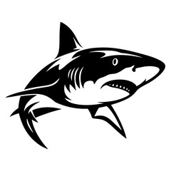Stylized Great White Shark Illustration in Black and White Graphics Art