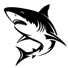 Monochrome Shark with Fierce Expression and Streamlined Fins Emerging from the Depths