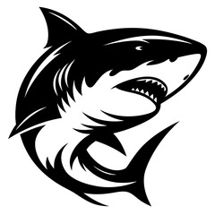 A ferocious black and white stylized shark with razor sharp teeth