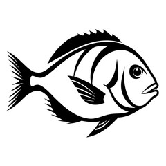 Striking black and white illustration of a fish with intricate details