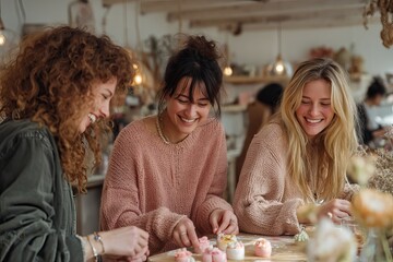 three female friends at a pastry workshop