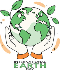 Hand wrapped around Earth with swirling green vines in cartoon form., Earth Day vector illustration for posters, banners, prints, and web in a modern cartoon flat style.
