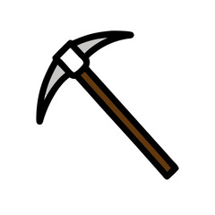 Stylized Pickaxe Illustration with Wood Handle on Black