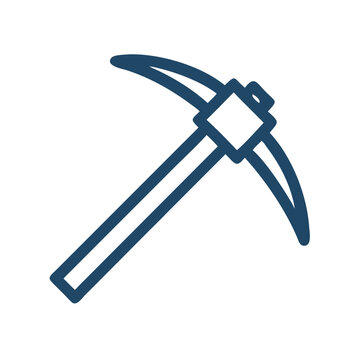Pickaxe Illustration: Simple Blue Line Icon on Black