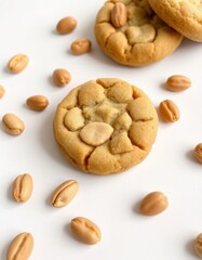 Obraz premium Round Cookies with Peanuts on White Background